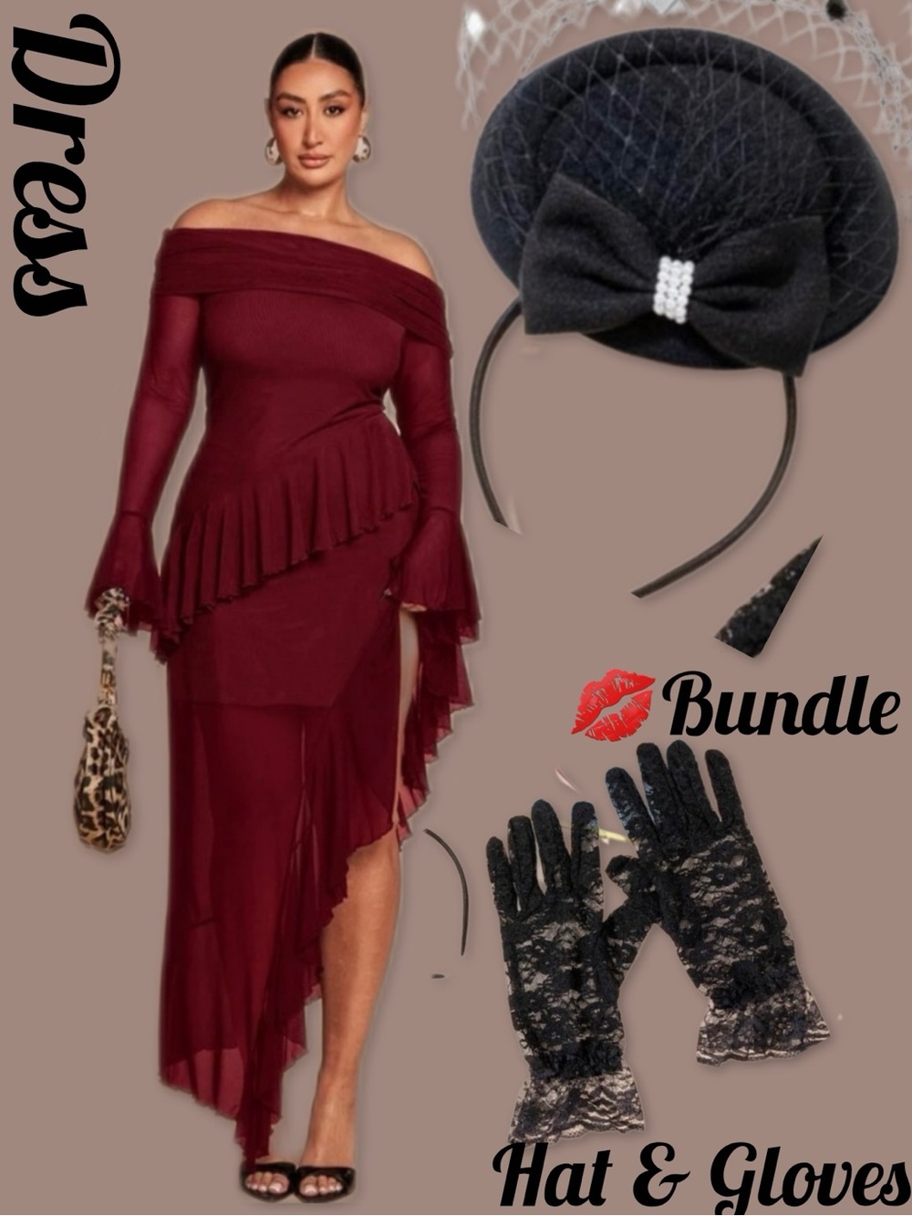 Off-Shoulder Burgundy Asymmetric Ruffle Dress